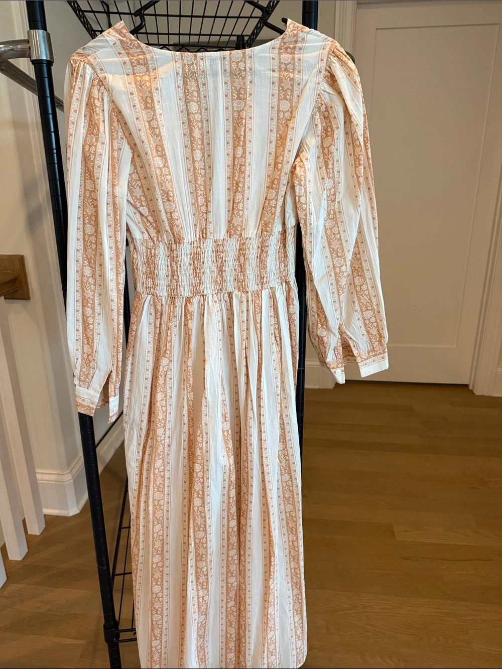 Boho V-Neck Smocked Maxi Dress in Cream and Tan